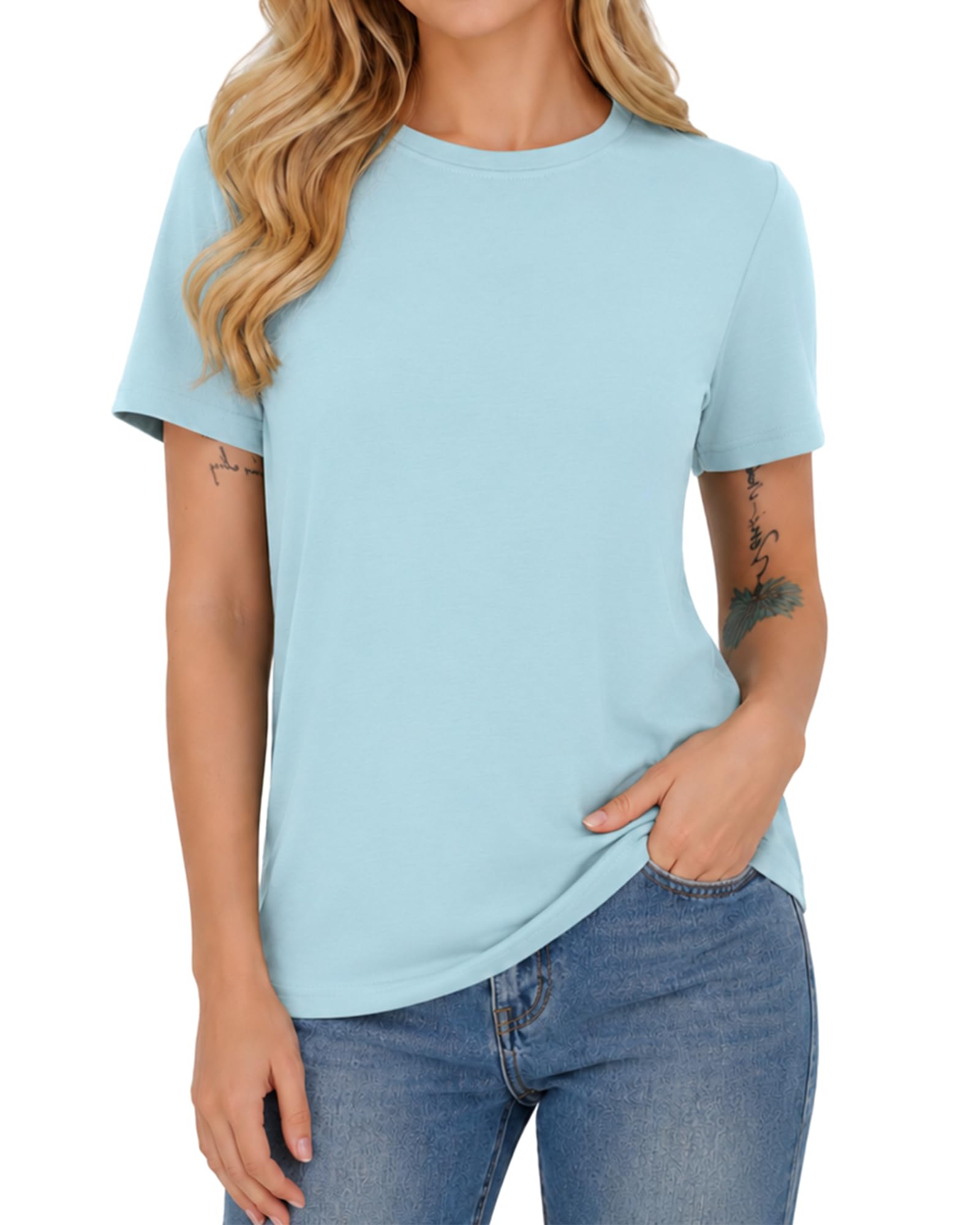 AIYINO Womens Plain T Shirts Everyday Basic Tee Casual Spring Summer Tops