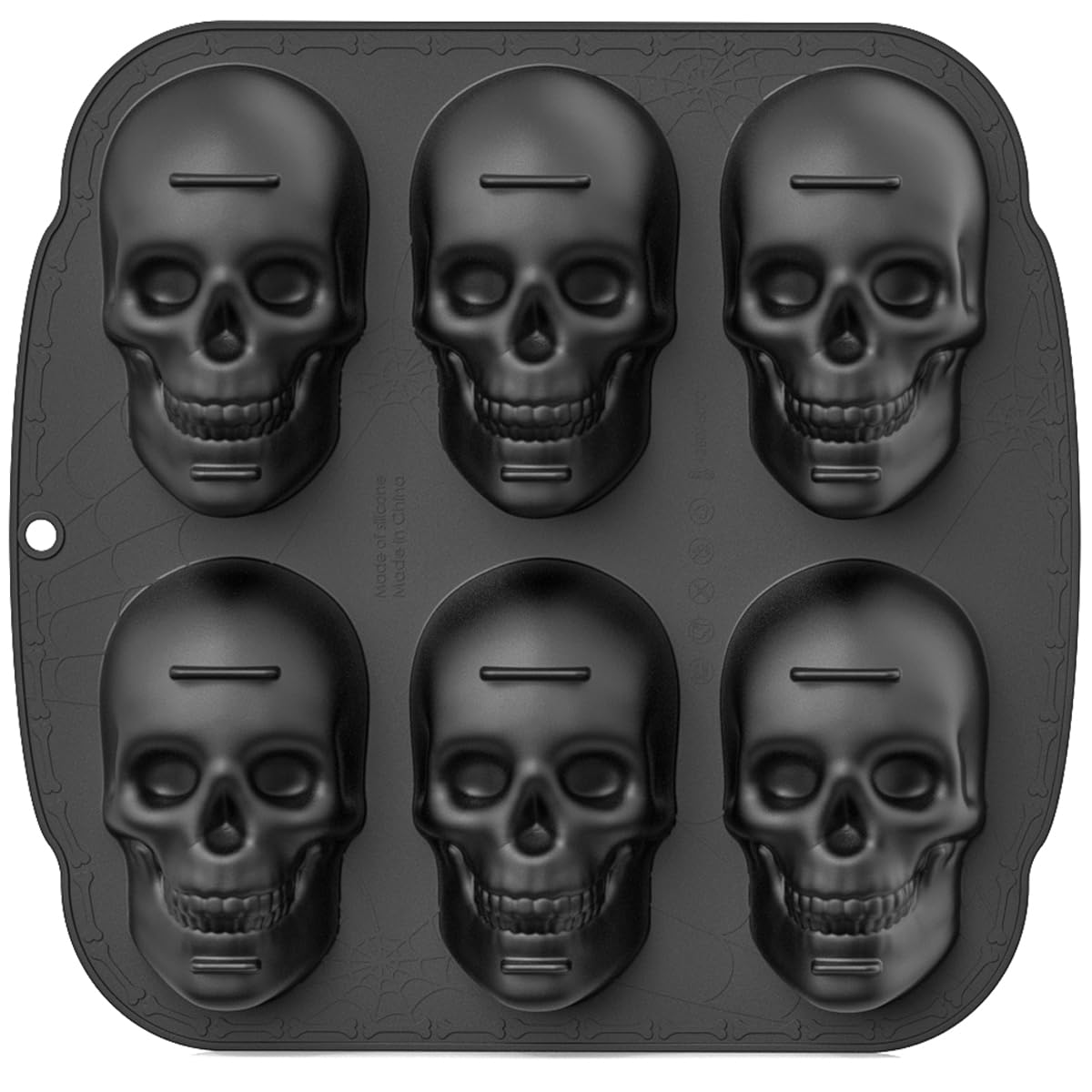 6 Cavities Large Skull Cake Pan Silicone Mold - 3D Skull Ice Cube Mold, Hallowee