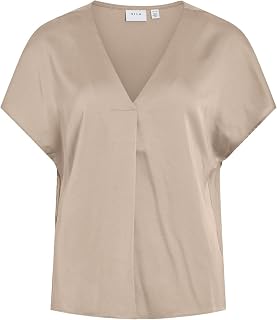 Vila Women's Viellette V-Neck S/S Satin Top - Noos Short-Sleeved Blouse (Pack of 1)