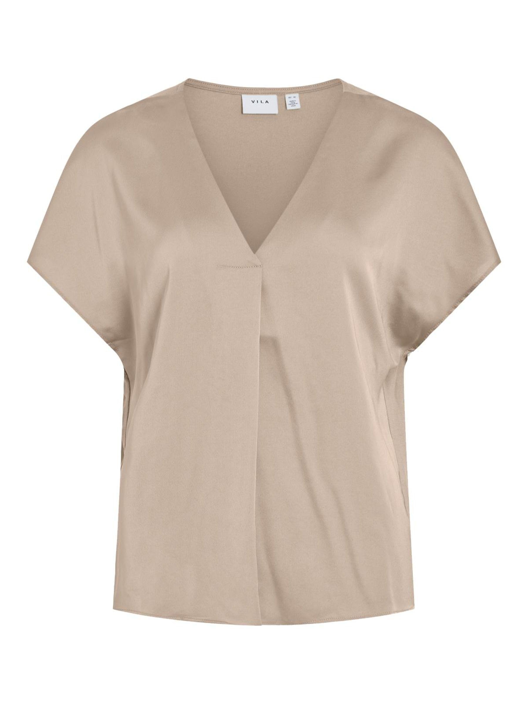 Vila Women's Viellette V-Neck S/S Satin Top - Noos Short-Sleeved Blouse (Pack of