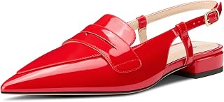 Castamere Women's Slingback Shoes Flat Pumps Low Heel Closed Toe Pointed Toe Slip-on Loafers Office Casual Shoes 2 CM Heels