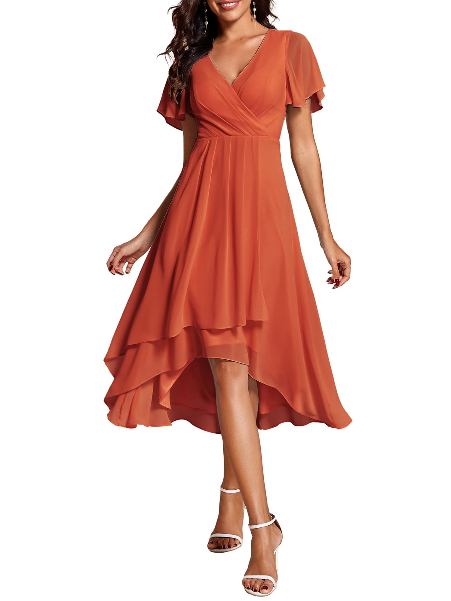 Ever-Pretty Elegant Wedding Guest Dresses Chiffon Evening Dresses Women Midi Sho