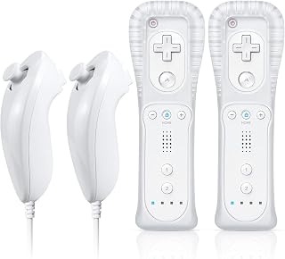 FASIGO Remote Controller with Nunchuck, Compatible with Nintendo Wii/Wii U | 2 Pack, White