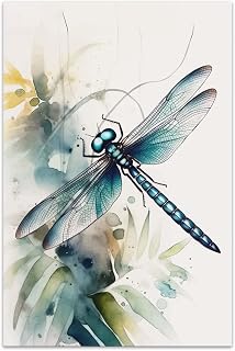 Bvkilrvc Unframed Canvas Prints Wall Art, Ink Dragonfly Modern Wall Art Painting Gift for Office Living Room Bedroom Home Decoration Painting Unframed 12x18inch