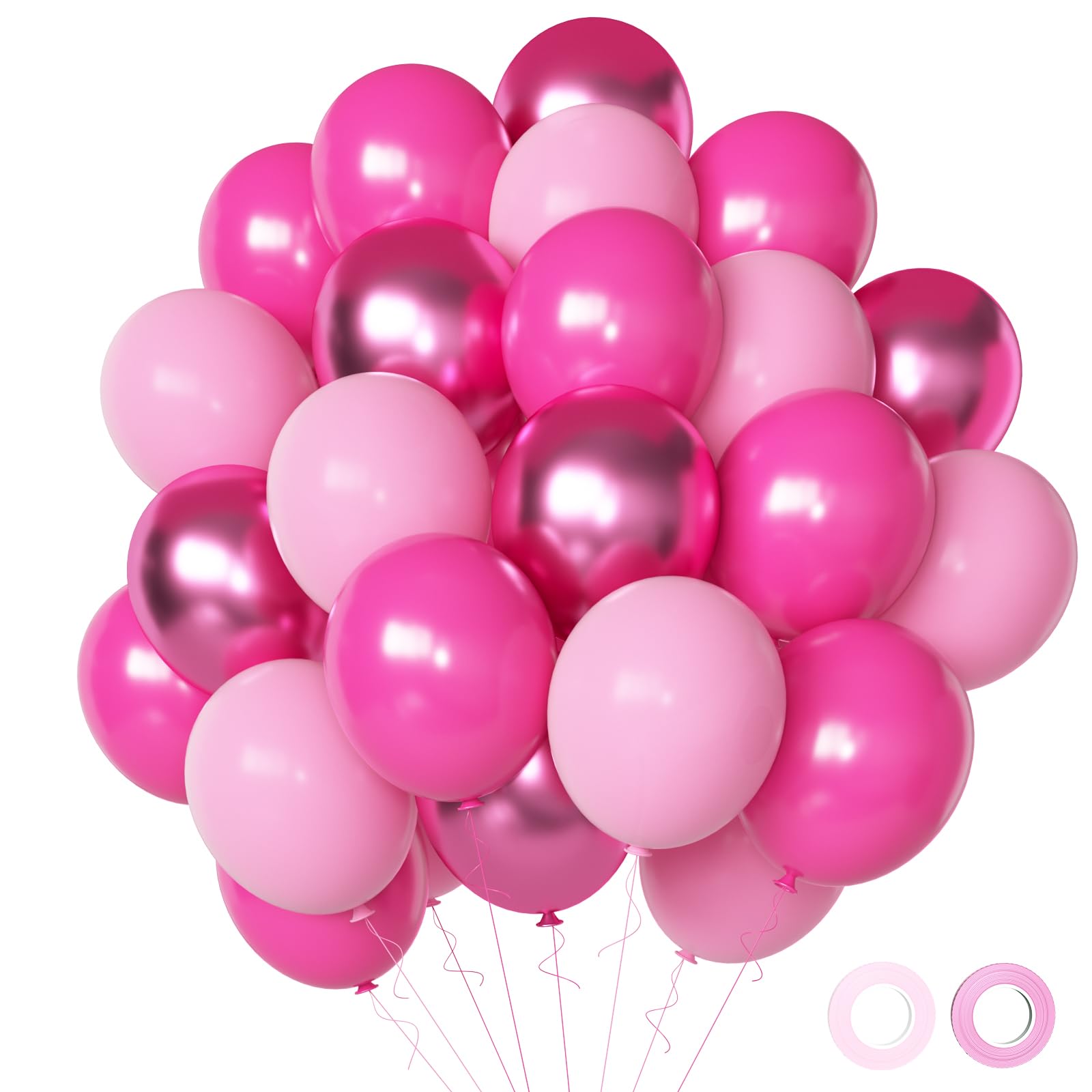 Pink Balloons Metallic Pink Balloon, 50Pcs 12Inch Hot Pink Chrome Pink Latex Bal