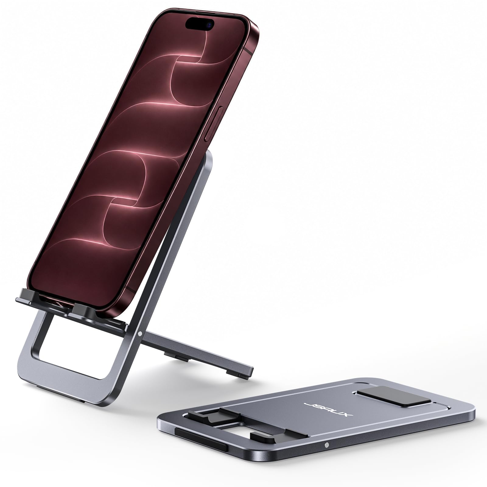 JSAUX Fold-Flat Cell Phone Stand, Adjustable Desk Holder-Gray | Easy to Carry, T
