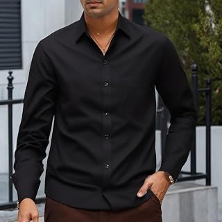 Men’s Dress Shirt Long Sleeve Button Down Collared Shirt for Business Casual Wedding Office Travel Daily Wear