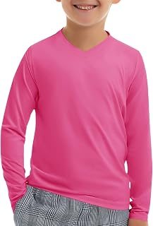 Haloumoning Boys Long Sleeve T-Shirts, Dry Fit, Athletic Teens Kids Teen T-Shirt with V Neck, Comfortable 5-14 Years