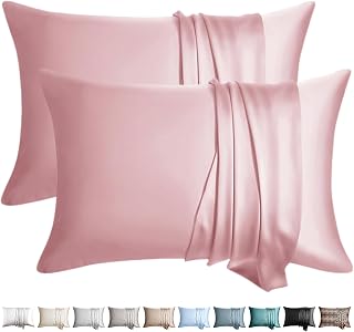 Silk Pillow Cases 2 Pack Standard Size Mulberry Silk Pillowcase for Hair and Skin Highest Grade 6A Silk Soft Breathable Cooling with Hidden Zipper Set of 2, Pink