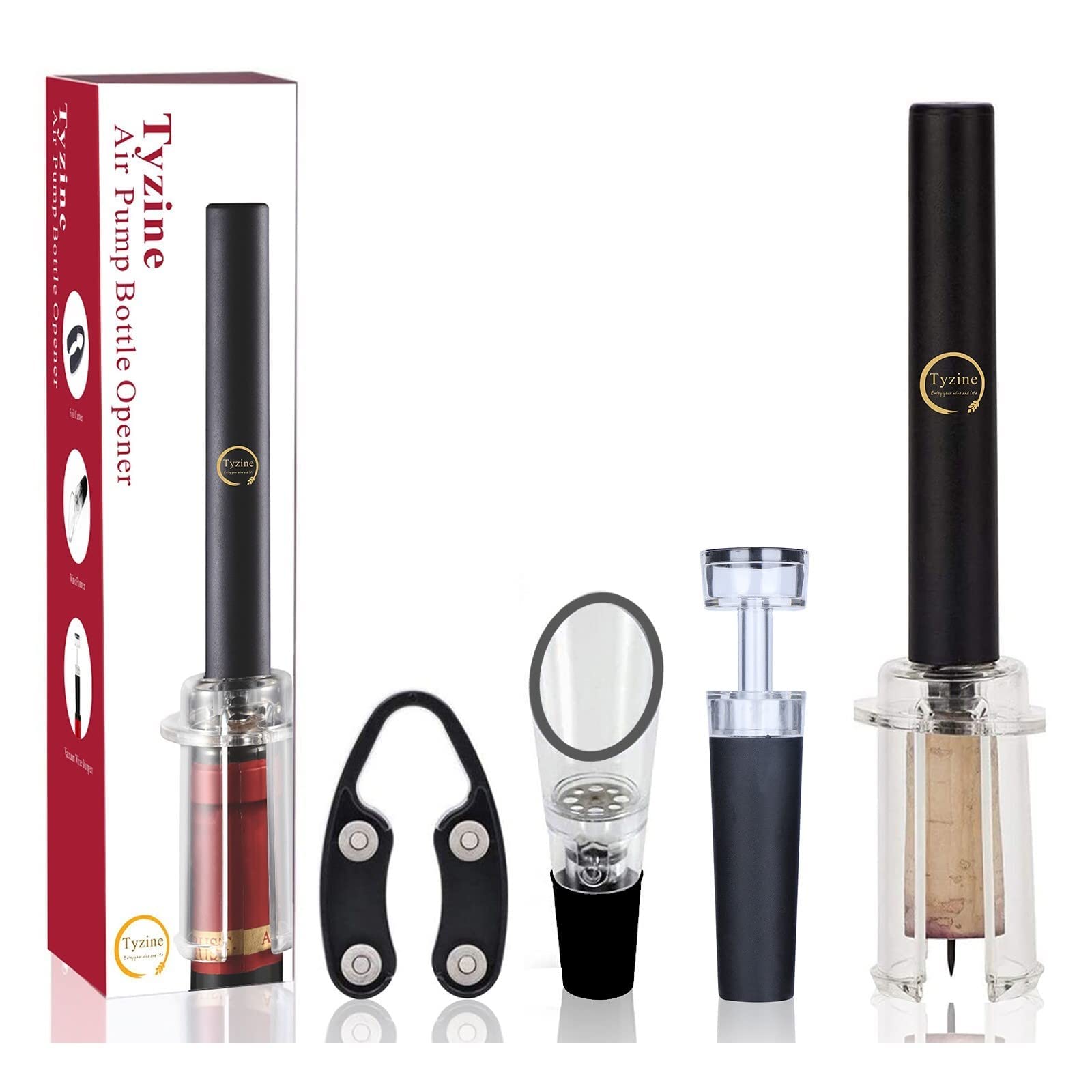 Air Pressure Pump Bottle Opener With Foil Cutter,Aerator Pourer,Vacuum Stopper(4