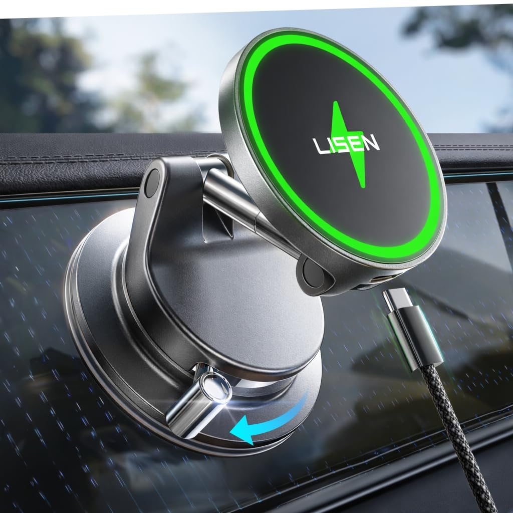 LISEN 15W Magsafe Car Mount Charger for iPhone 18 Pro Max, Magnetic Wireless Car