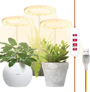 USB 5V Full Spectrum 3 Heads LED Grow Light, 8/12/16H Timer 10 Level Dimmable, Indoor Plant Light for Hydroponics Greenhouse Seed Starting Succulents Flowers Potted Plants Fill Light