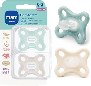 MAM 'Comfort' Design Collection Pacifier for Breastfed Babies (Pack of 2 Pacifiers), MAM Soother with Soft Silicone Nipple, Unisex Baby Essentials, 0-4 months, Green