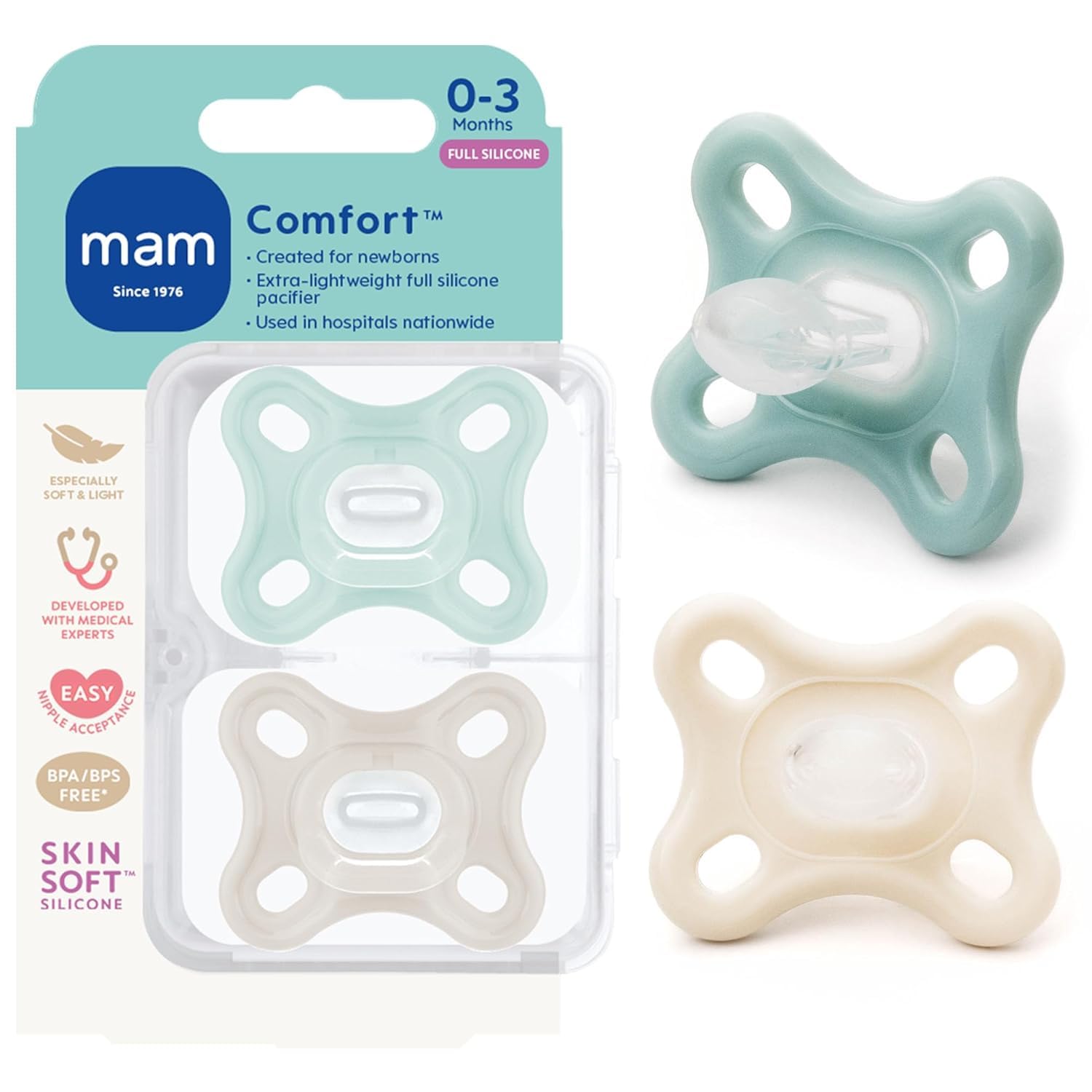 MAM 'Comfort' Design Collection Pacifier for Breastfed Babies (Pack of 2 Pacifie