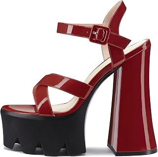 CASTAMERE Women's Chunky Width High Heel Platform 14 CM Heels Open Toe Strap Ankle Strap Wedding Party Sandals