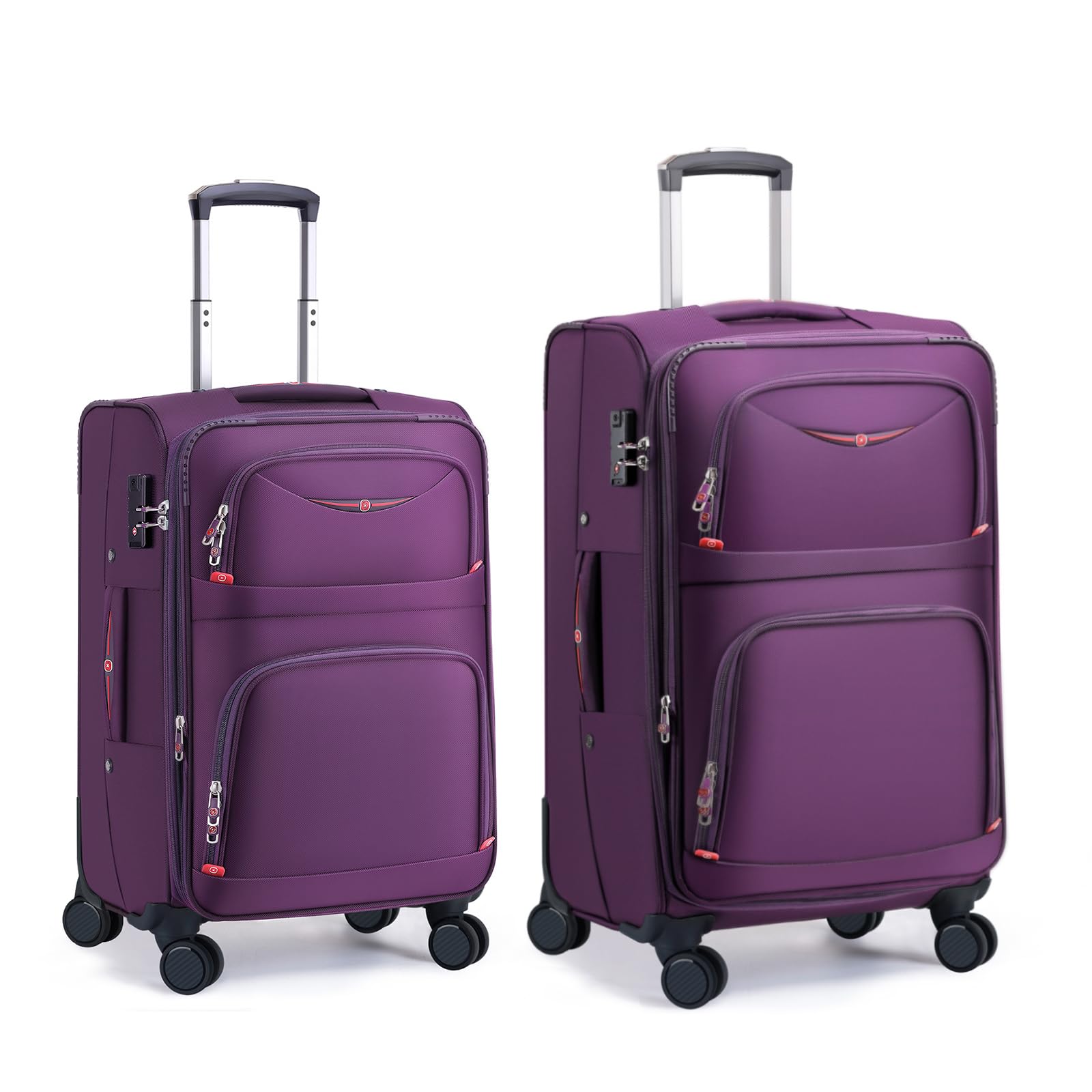 ROPLUS 086U Softside Expandable Luggage, Purple, 2-Piece Set (21/25), 4 Wheel Up