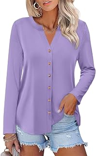 ORANDESIGNE Camicie da donna a maniche lunghe con bottoni, tuniche autunnali da donna con scollo a V