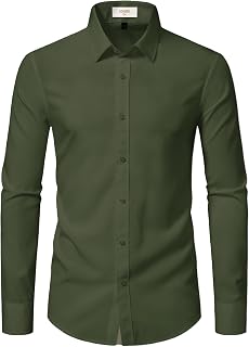 Dress Shirts for Men Stretch Slim Fit Long Sleeve Mens Dress Shirts Casual Business Muscle Fit Button Down Shirts