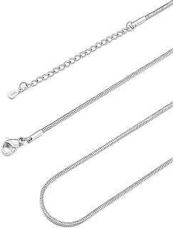 FOCALOOK Snake Chain Necklace, 1.2MM Thin Silver Chains for Women, 14K Gold Plated Stainless Steel Chain Necklace for Pendant 14 16 18 20 22 24 26 28 30 Inch