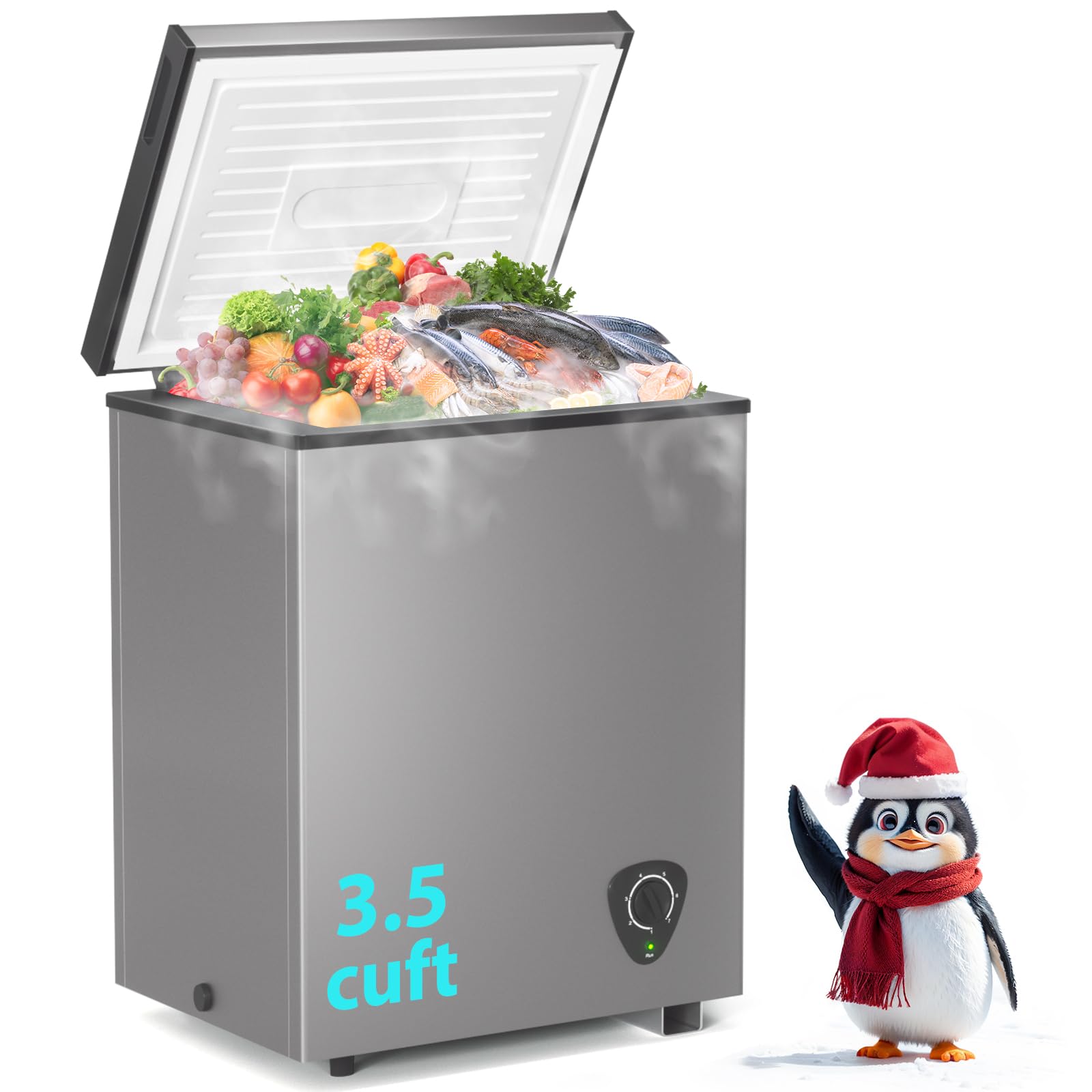 Lifeplus Chest Freezer, 3.5 Cubic Feet Small Deep Freezer Compact Top Open Door 