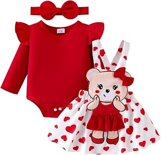 Baby Girl Clothes Spring Outfits Newborn Long Sleeve Ruffle Romper Love Suspender Skirt Set 0-18 Months