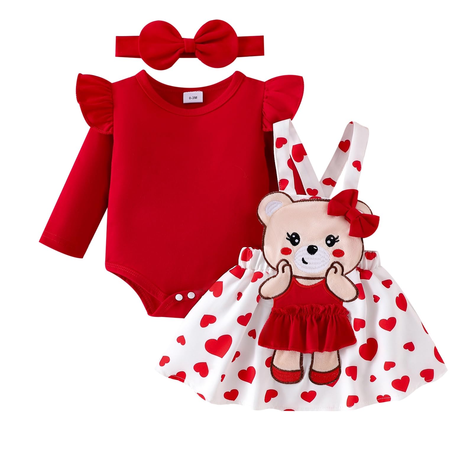 Baby Girl Clothes Spring Outfits Newborn Long Sleeve Ruffle Romper Love Suspende