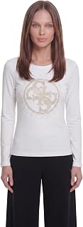 Guess Women's T-Shirt Round Crystals Logo T