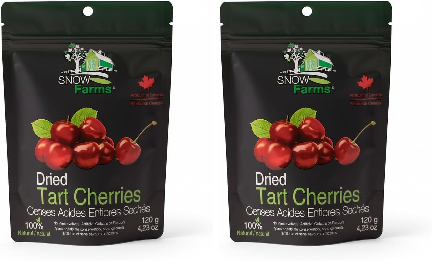 Snow Farms Whole Dried Tart Cherries, 100% Natural Dried Fruit,120g (Pack of 2)