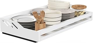 Yawinhe Pull Out Cabinet Organizer Fixed with Nano Adhesive Film, Expandable Drawer, Heavy Duty Pantry Shelve for Home, Kitchen, 15.4-23.6''Lx12.6''Wx4.2''H, White