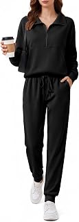 PINSPARK 2 Piece Sets for Women Long Sleeve Half Zip Tracksuit Lounge Sets | Luxury & Coziness Fabric, Kangaroo Pocket Sweatshirt, Drawstring Joggers Pants,2026 Fall Travel Outfits Matching Set