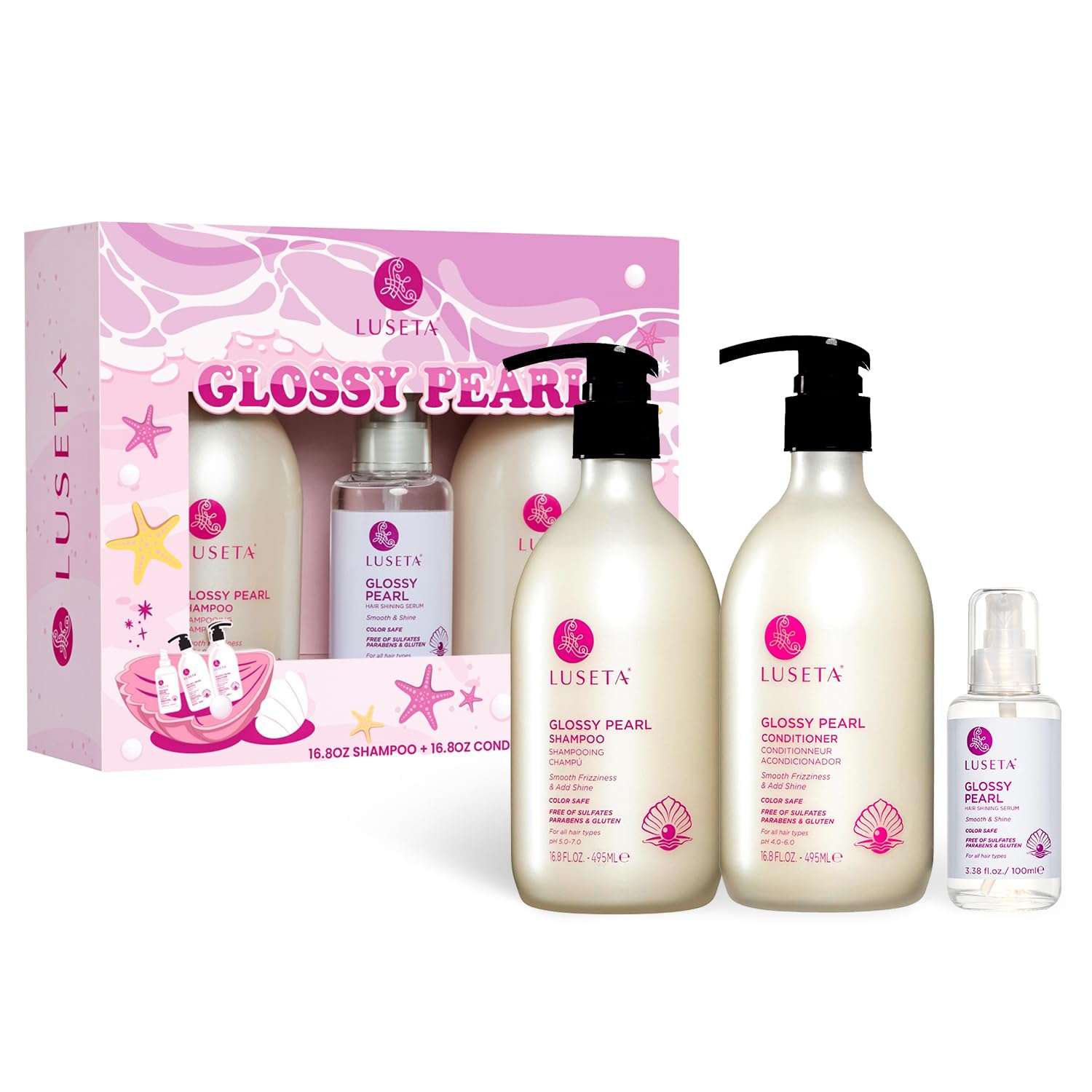 Luseta Glossy Pearl Hair Care Gift Set for Women, Boost Shine for Dull Hair | No