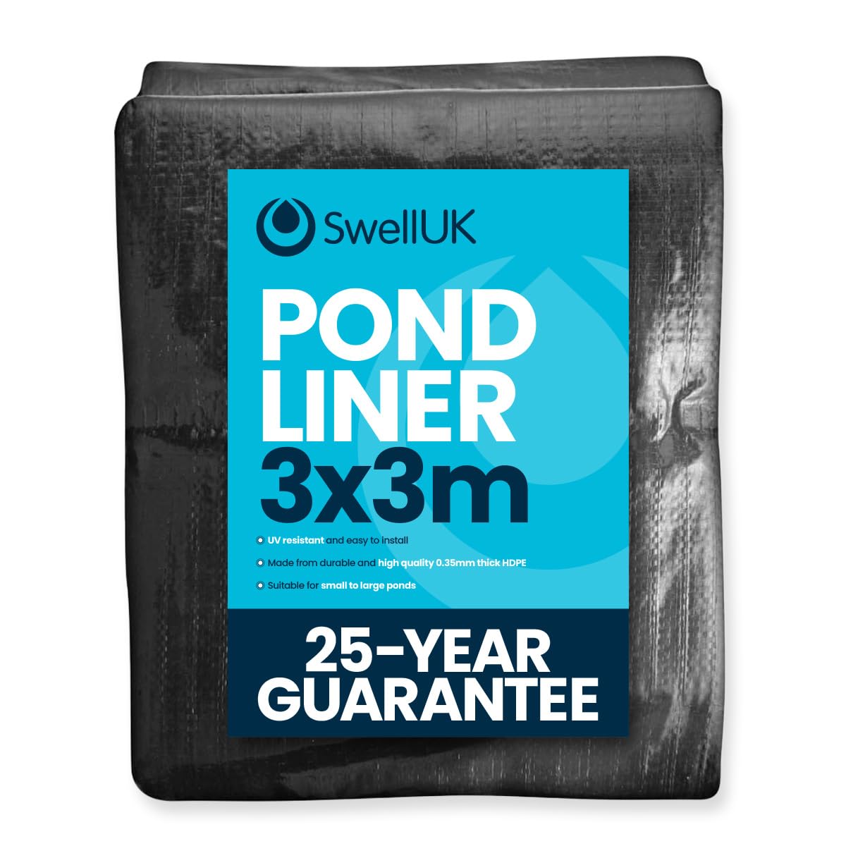 Swell 3m x 3m Pond Liner, HDPE, UV Resistant 25 Year Guarantee | 0.35mm HDPE, UV
