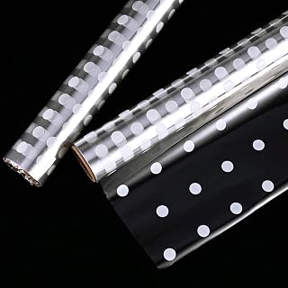 Nabance White Dot Cellophane Wrap for Hampers, 2 Rolls 15m*41cm Cellophane Hampers Roll, for Birthday Gifts and Easter Basket Wrapping, Fruit Florist Wrapping Cellophane