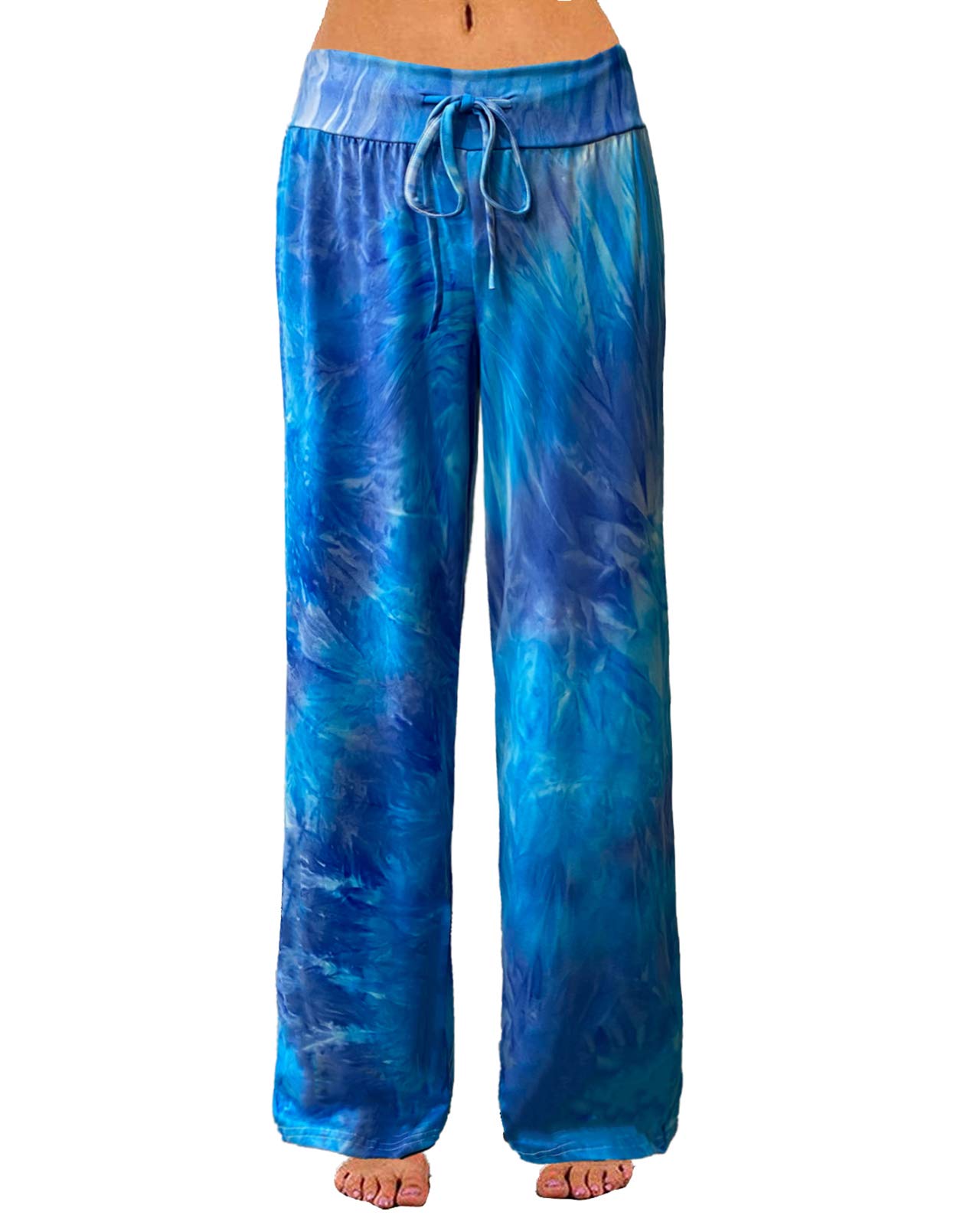 iniber Women's Floral Wide Leg Pajama Pants Casual Yoga Palazzo Drawstring Loose