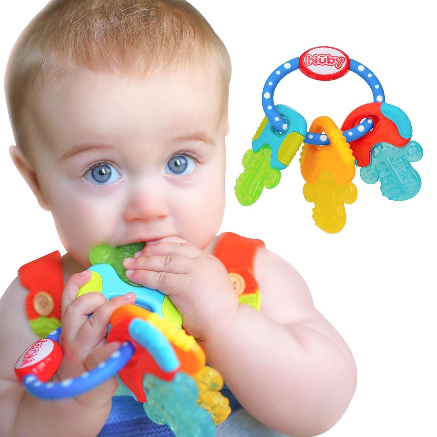 Nuby Ice Gel Teether Keys for Babies, Soft Teething Toy, Blue, 3M+ | Cooling Tee