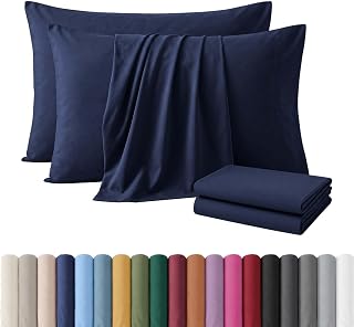 Hafaa Pack of 2 Navy Brushed Microfiber Plain Bed Pillow Cases (50 x 75 Cm)