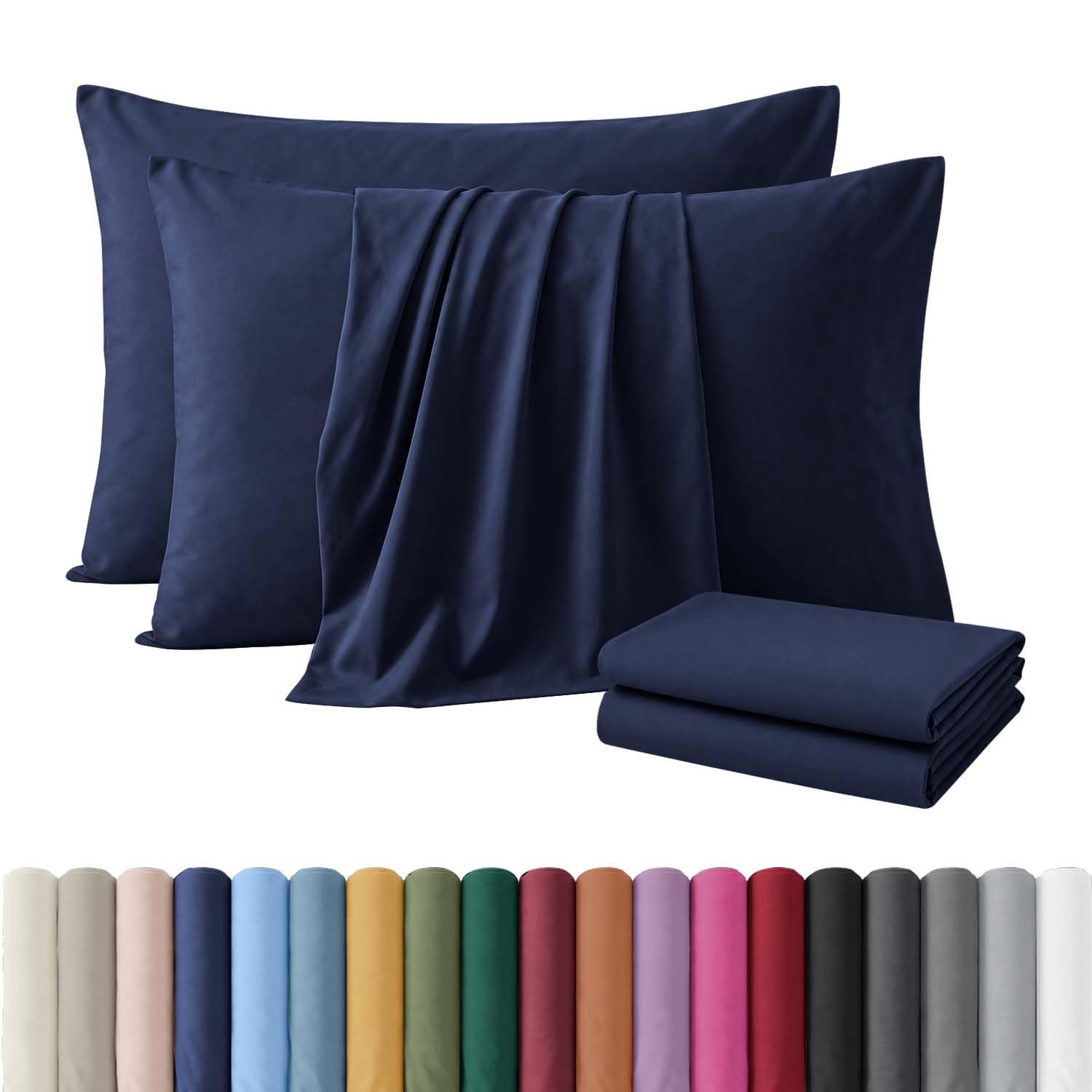 Hafaa Pack of 2 Navy Brushed Microfiber Plain Bed Pillow Cases (50 x 75 Cm)