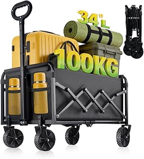 100KGCollapsible Foldable Small Wagon Carts Portable Folding Cart | 2 Drink Holders, Swivel Wheels, Portable, Folding, Utility Wagons Cart, Grocery/Shopping/Camping/Garden
