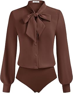 Kate Kasin Women Bowknot V Neck Long Sleeve Button Down Blouse