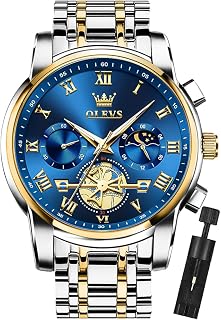OLEVS Watches for Men Chronograph Business Dress Quartz Stainless Steel Waterproof Luminous Date Wrist Watch with Blue Face