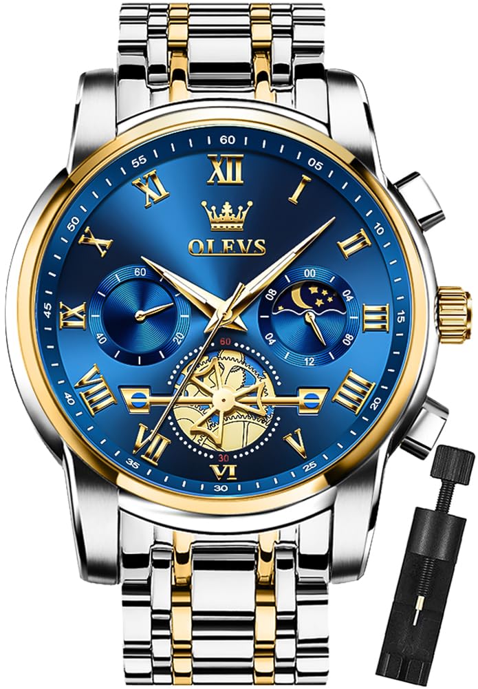 OLEVS Watches for Men Chronograph Business Dress Quartz Stainless Steel Waterpro