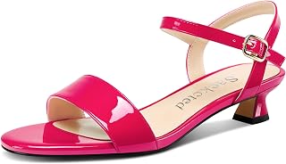 Saekcted Women Kitten Low Heel Open Toe Strappy Ankle Sandals Slingback Buckle Dress Shoes Casual Party Summer 3CM Heels