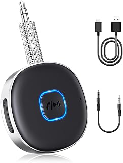 WOCBUY Bluetooth Adapter for Car, 3.5mm AUX Bluetooth Receiver for Music Streaming, Bluetooth 5.0 Wireless Audio Receiver for Car/Home Stereo/Wired Headphones/Speaker, Dual Connection, 12H Playtime