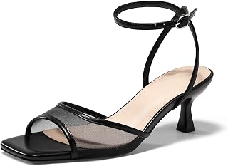 Coutgo Sandali da donna con tacco basso e cinturino in rete, punta aperta e cinturino alla caviglia, scarpe estive