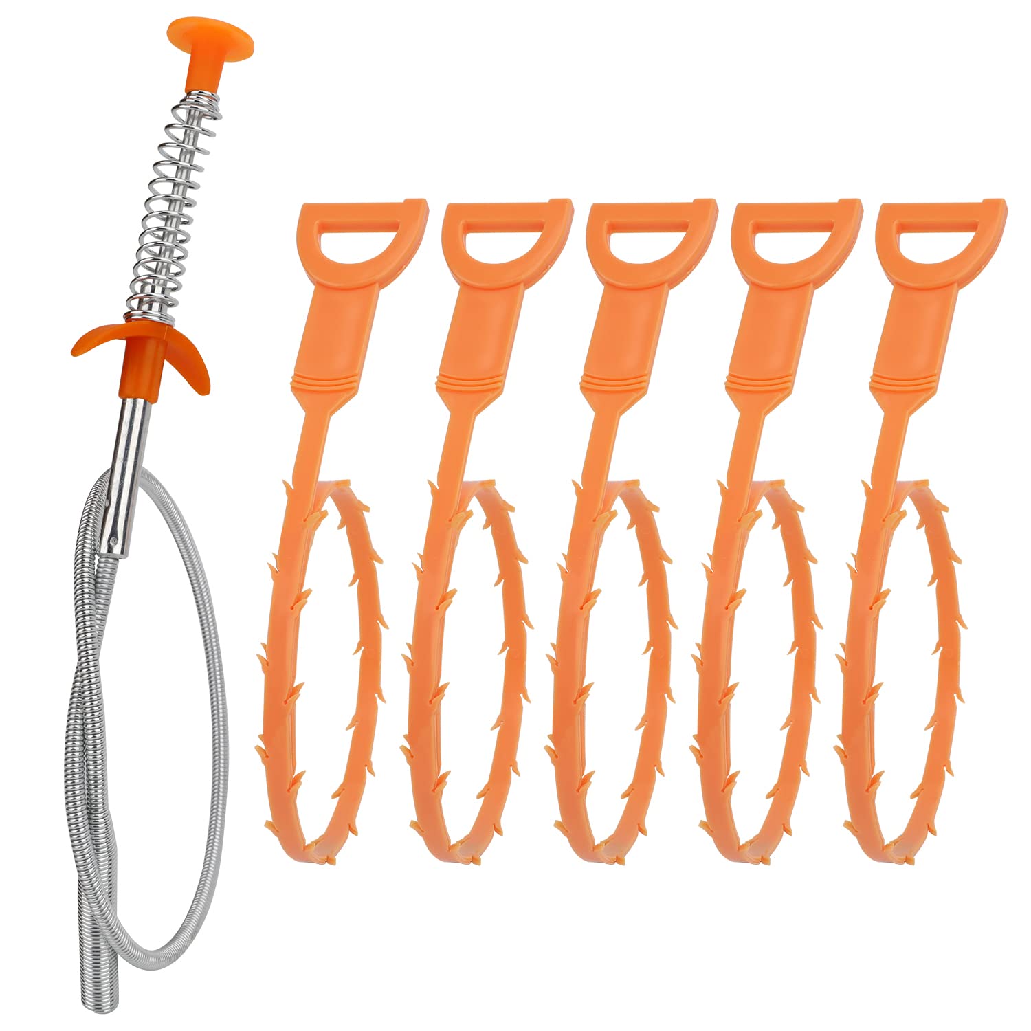 Amazon Basics Drain Clog Remover Tool, Includes 5 Plastic and 1 Stainless Drain 