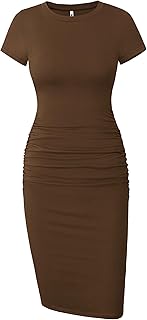 Missufe - Women's Casual Short Sleeve Ruffle Bodycon Midi Dress with T-Shirt Design