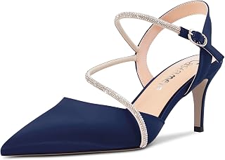 Castamere Women's Medium Needle Pointed Toe Ankle Strap Sandals Diamond Crystal 6.5 CM Heels