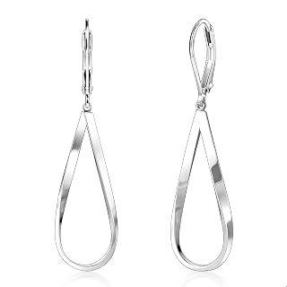 ALEXCRAFT Silver Teardrop Leverback Earrings for Women Trendy Waterdrop Drop Twisted Dangle Earrings Jewelry 14K Gold Plated Hypoallergenic Boho Leverback Dangle Earring