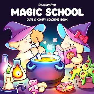 Magic School: Coloring Book for Adults and Teens Featuring Cute Animal Friends in a Fantasy Witchcraft Academy Learning About Spells, Potions, and Dragons! (Cozy Cosmos)