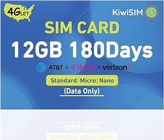 KiwiSIM USA Data SIM Card, 12GB 180 Days, 4G LTE SIM Support for 3 Network | SIM for Unlocked Security Cameras, Trail Cameras, GPS Trackers and IoT Devices, Activation Required